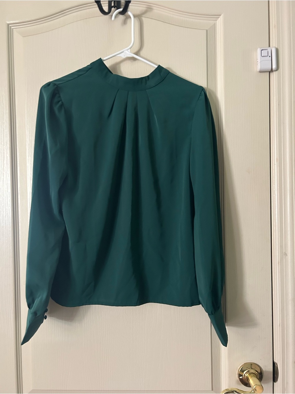 Elegant Forest Green Long-Sleeve Mock Neck Blouse